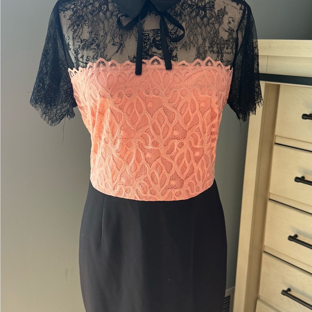 New York & Company Black and Pink Lace Midi Dress